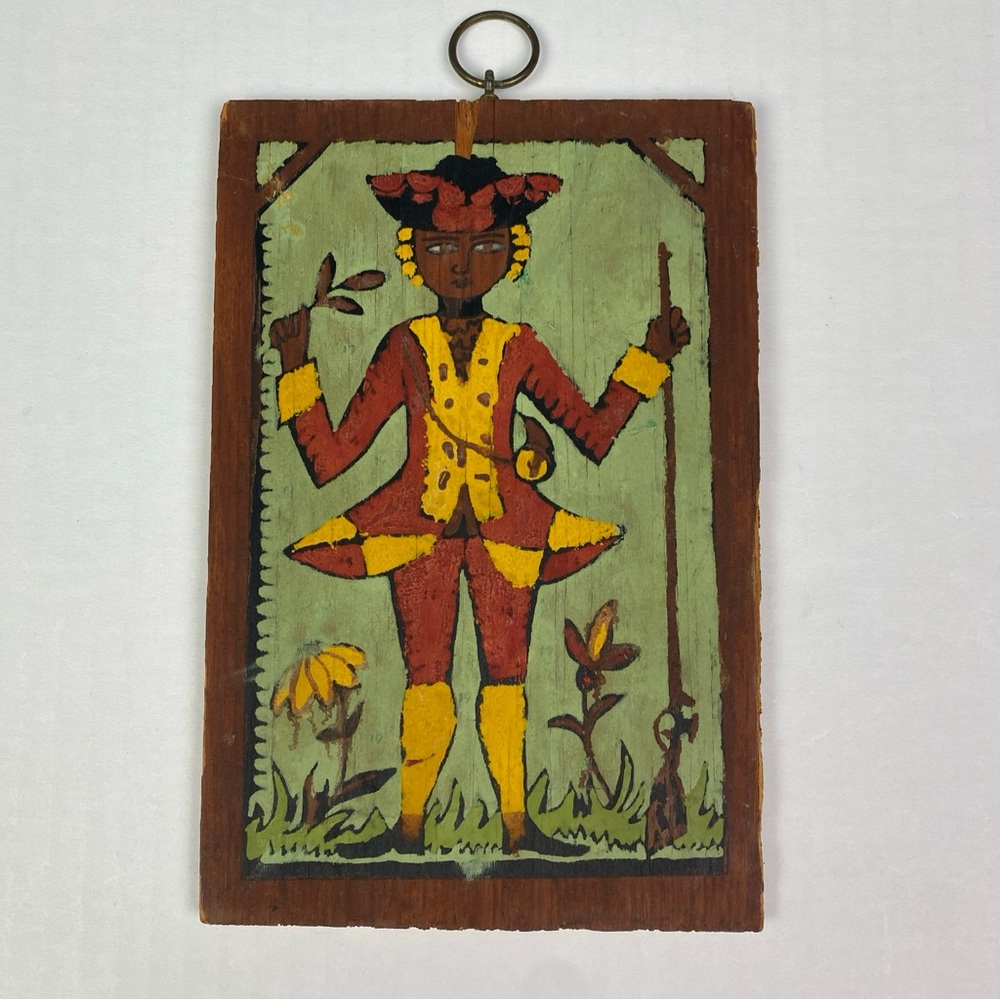 Vintage Wood Wall Decor Folk Art Wooden Wall Hanging Retro Tribal Painted Kitsch